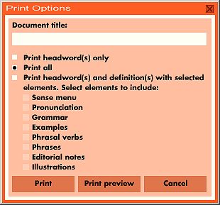 Macmillan English Dictionary(2002 first edition):print options