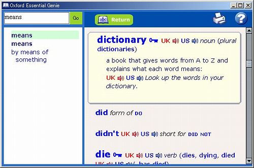 Oxford Essential Dictionary(2006 first edition):Genie window