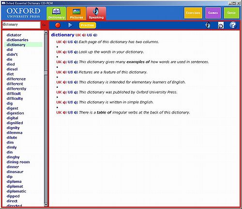 Oxford Essential Dictionary(2006 first edition):Speaking window