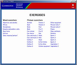 Cambridge Advanced Learner's Dictionary(2003 first edition):Exercises window(1)