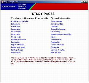Cambridge Advanced Learner's Dictionary(2003 first edition):study pages window