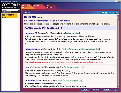 Oxford Learner's Thesaurus[2008:first]: My Topics window